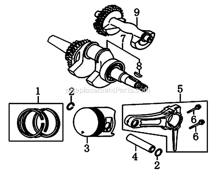 Generac 0059782 (7697453A - 7903562A)(2013) Gp7500e 420 49st/ Csa -02-19 Generator Crankshaft And Piston Diagram