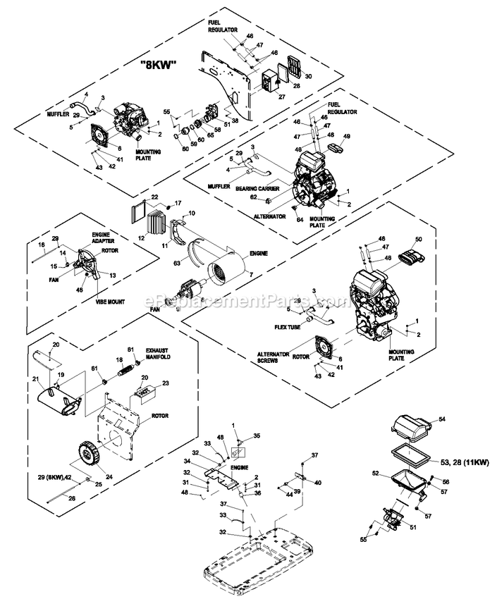 Generac 0062500 (8499955 - 8636331)(2014) 20kw/999 Grd/Gen-No T/S Al -01-09 Generator - Air Cooled Diagram Diagram