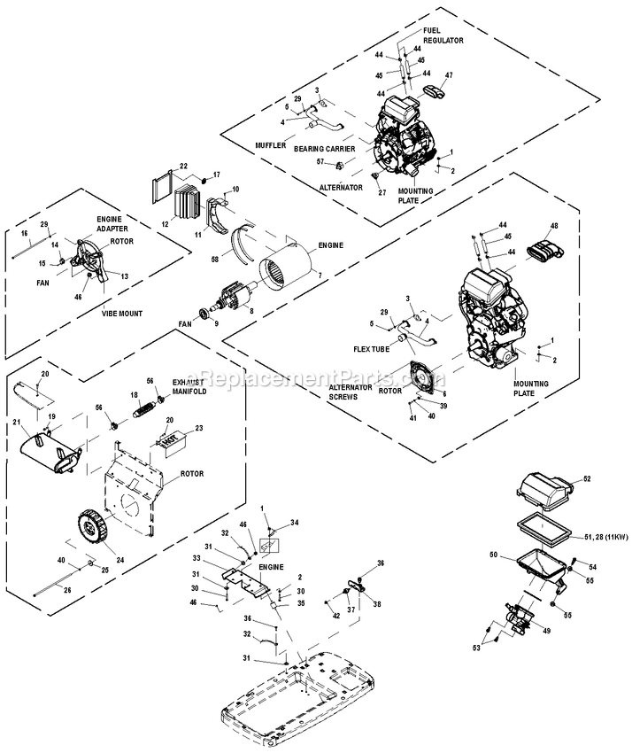 Generac 0062620 (7699074 - 8055019)(2013) 20kw/999 Hnywl No T/Sw Al -04-01 Generator - Air Cooled Generator Diagram