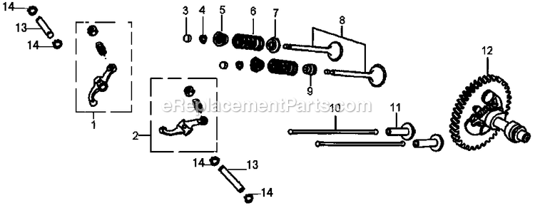 Generac 0064260 (7654562A - 7654563A)(2012) Gp5000 50hz 389cc Austrl -12-03 Generator Rocker And Camshaft (2) Diagram