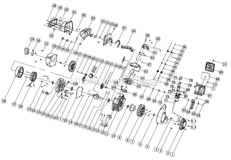 Generac 0068660 (9887565 - 50013135)(2015) Iq2000 Inverter -11-23 Generator Parts Manual Engine 79.8cc Diagram