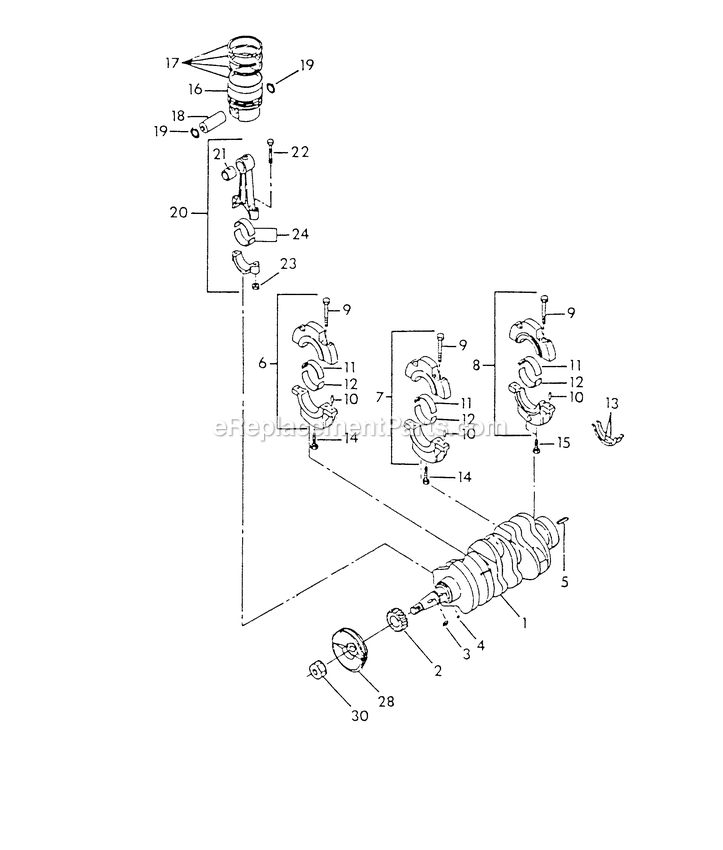 Generac 9318-0 Liquid-Cooled Generator Crankshaft, Piston And Flywheel Diagram