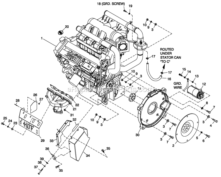 Generac BT06030ANSN (3808V29819 - 4308V30688)(2008) 60kw 3.0 120/240 1p Ng Stl Bry -10-22 Generator - Liquid Cooled Engine Common Parts 3.0l G3 L/H Side Diagram