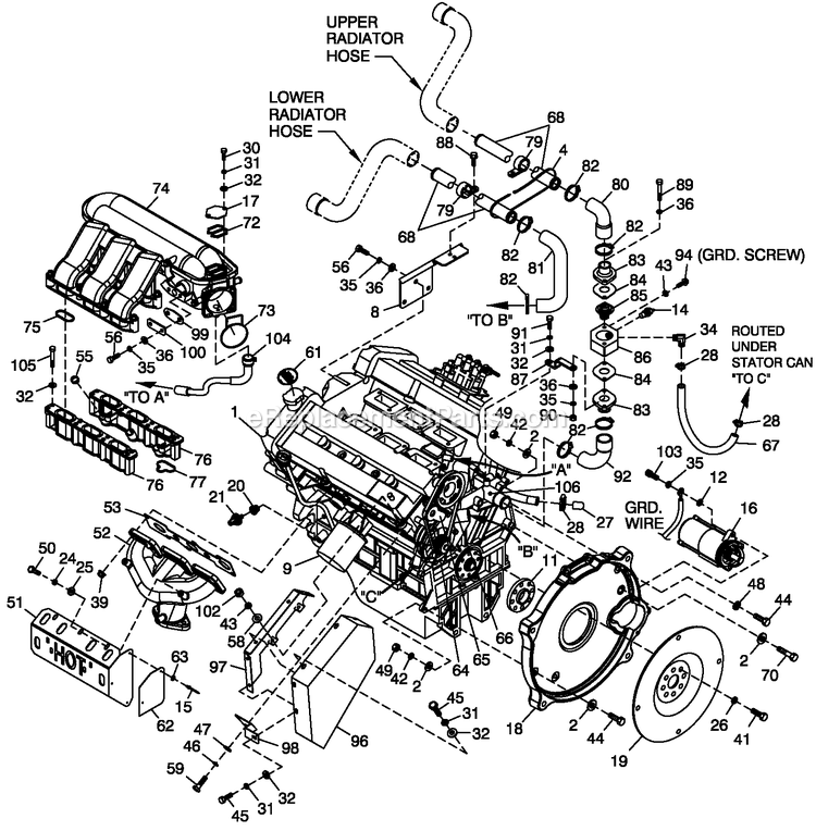 Generac BT06030AVSN (4506V20496 - 4606V21098)(2006) 60kw 3.0 120/240 1p Vp Stl Bry -11-16 Generator - Liquid Cooled Engine Common Parts Diagram