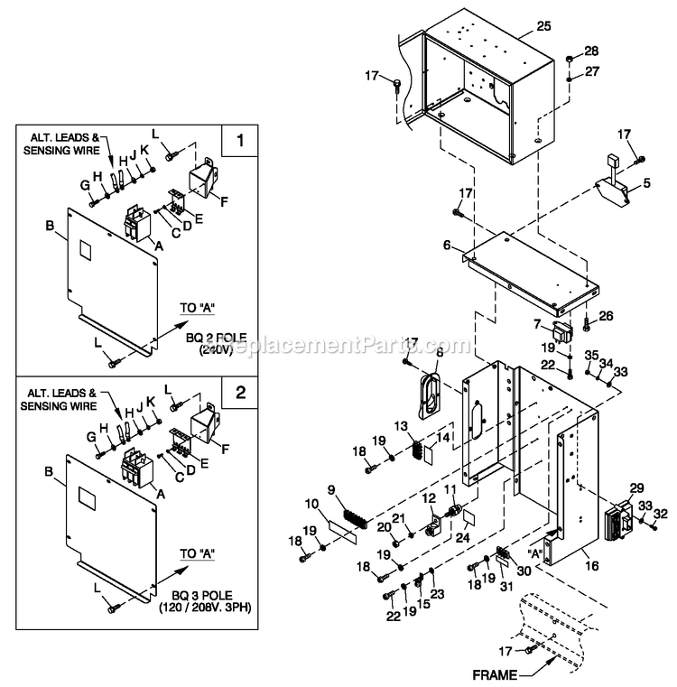 Generac CT02224ANAN (2909V36736)(2009) Obs 22kw 2.4 120/240 1p Ng Al -07-14 Generator - Liquid Cooled Connection Box C1 Cpl Diagram