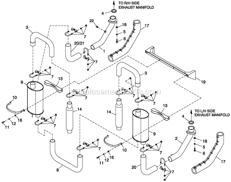 Generac CT07068ANAN (3308V29070 - 4208V30499)(2008) Obs 70kw 6.8 120/240 1p Ng Al -10-13 Generator - Liquid Cooled Muffler 5.4l/6.8l Cpl Exhaust C3 Diagram