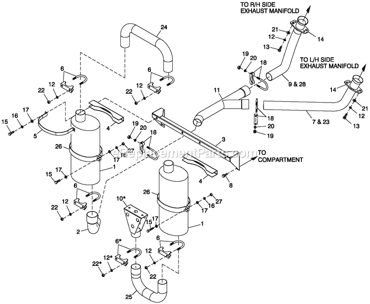 Generac ET04842JNAX (5959519 - 6736175)(2011) Obs 48kw 4.2 120/240 3p Ng Al -11-29 Generator Ev Muffler Exh 4.2l G3 Cpl Diagram