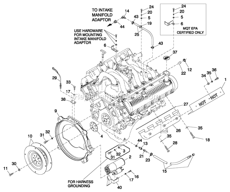 Generac ET07068ANAN (5713896 - 5713897)(2009) Obs 70kw 6.8 120/240 1p Ng Al -11-19 Generator - Liquid Cooled Engine Common Parts R/H Side Diagram