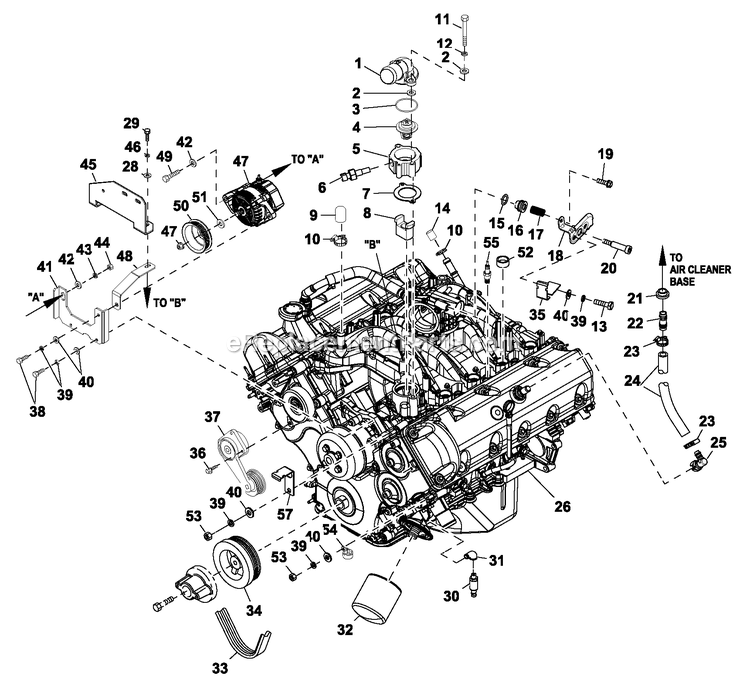Generac ET08046ANAN (5749048)(2010) Obs 80kw 4.6l 120/240 1p Ng Al -01-05 Generator - Liquid Cooled Engine Common Parts Lh 4.6l G3 Diagram