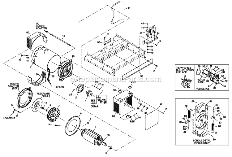 Generac ET15068AVAY (5955880)(2010) Oba 150kw 6.8 120/240 1p Lp Al -06-17 Generator - Liquid Cooled Cpl Alternator Brushless 4.6l 80kw,6.8l 150kw 2-Pole Diagram