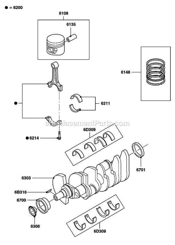 Generac HT04542ANAX (6264225)(2011) Obs 45kw 4.2 120/240 1p Ng Al -02-16 Generator - Liquid Cooled 4.2l Gas Engine Crankshaft, Piston, And Connecting Rod Diagram