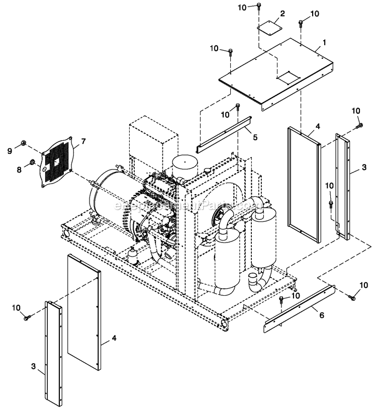 Generac LT02524JNSNA (GXA00111 - )(2009) 25kw 2.4 120/240 3p Ng Stlbh10 -06-16 Generator Ducting Exhaust (Open Set) Diagram