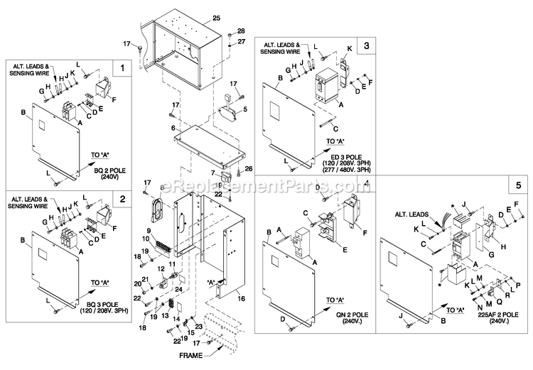 Generac QT01816GNSN (4961121)(2008) Obs 1.6 120/208 3p Ng Stl -03-07 Generator Connection Box C1 Cpl Diagram