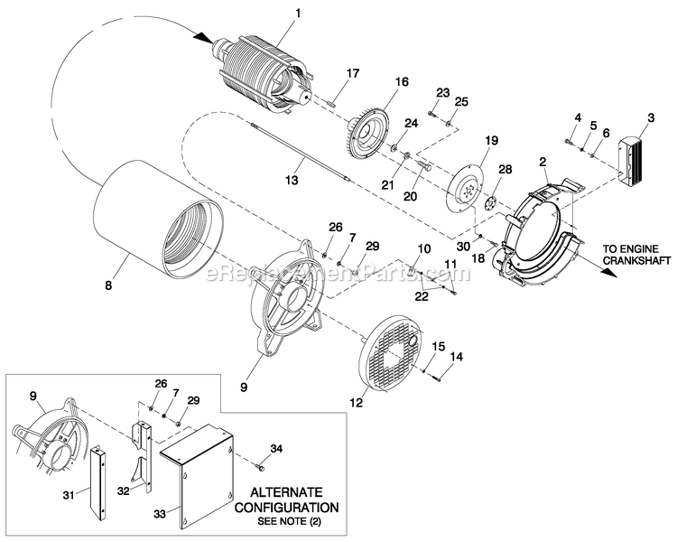 Generac QT02516ANAN (4494207 - 4719159)(2007) Obs 1.6 120/240 1p Ng Alum -02-13 Generator - Liquid Cooled Alternator Common Parts Diagram