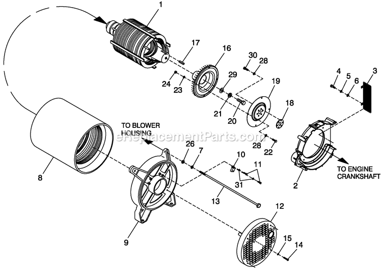 Generac QT02516ANSN (4402108 - 4681111)(2006) Obs 25kw 1.6 120/240 1p Ng Stl -05-10 Generator - Liquid Cooled Alternator Common Parts Diagram