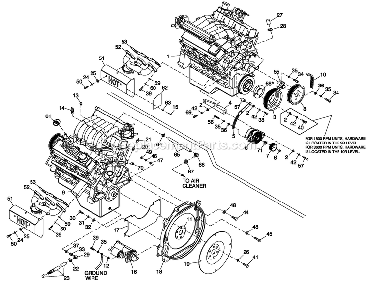 Generac QT03030ANSN (4112922 - 4204166)(2005) 30kw 3.0 120/240 1p Ng Stl -07-15 Generator - Liquid Cooled Ev Engine Common Parts 3.0l Cpl Fwd Diagram