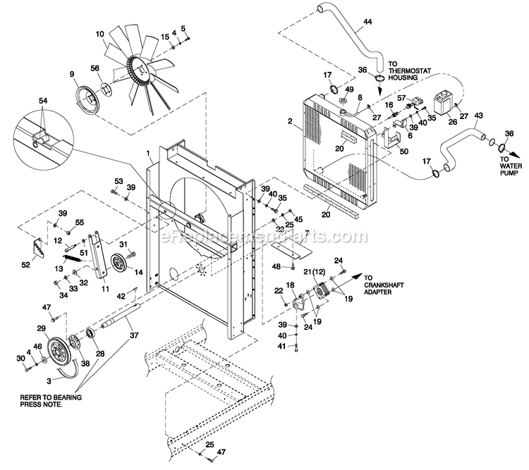 Generac QT04524ANSN (4840036 - 4868624)(2007) Obs 45kw 2.4 120/240 1p Ng Stl -08-01 Generator - Liquid Cooled C2 Cooling System And Fan Drive Diagram