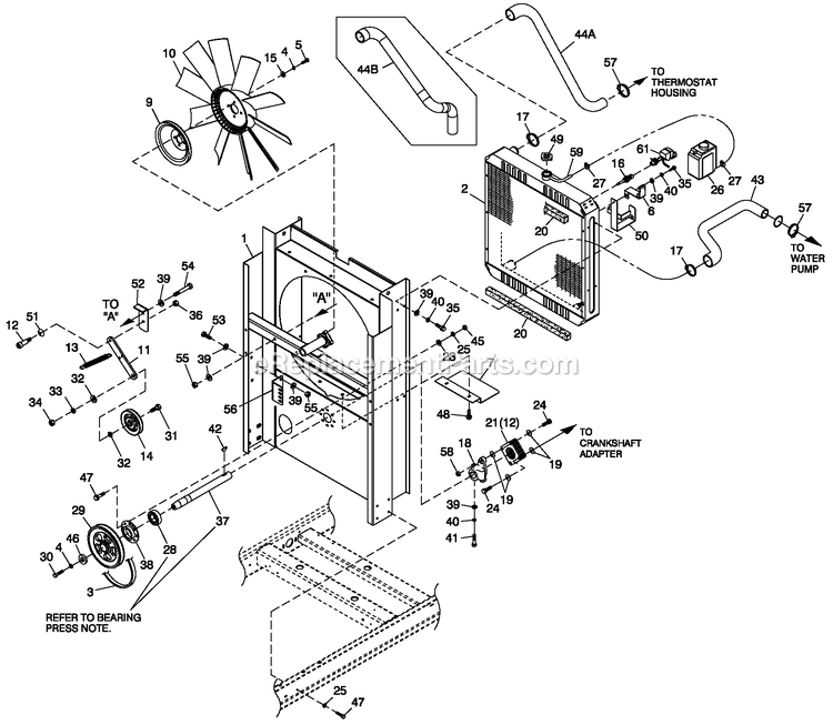 Generac QT04524ANSN (5138429 - 5226378)(2008) Obs 45kw 2.4 120/240 1p Ng Stl -12-02 Generator - Liquid Cooled C2 Cooling System And Fan Drive Diagram