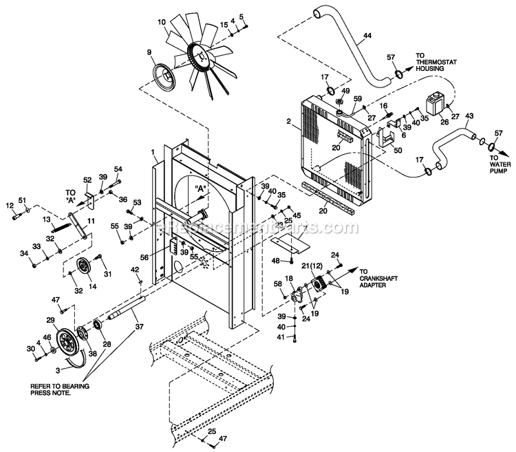 Generac QT04524ANSY (5649706 - 5876247)(2010) Obs 45kw 2.4 120/240 1p Ng Stl -04-23 Generator - Liquid Cooled C2 Cooling System And Fan Drive Diagram