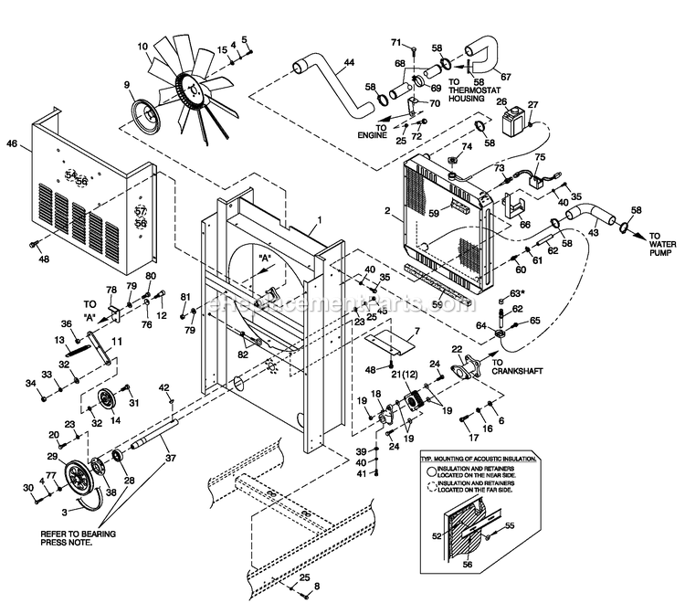 Generac QT05030ANAN (4293038 - 4318936)(2005) 50kw 3.0 120/240 1p Ng Alum -12-01 Generator - Liquid Cooled C4 Cooling Sytem And Fan Drive Diagram