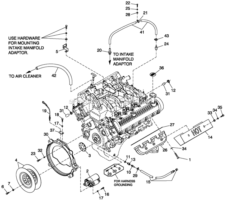 Generac QT05554ANANA (5048233)(2008) 55kw 5.4 120/240 1p Ng Al Bh10 -06-30 Generator - Liquid Cooled Engine Common Parts R/H Side 5.4l Cpl Diagram