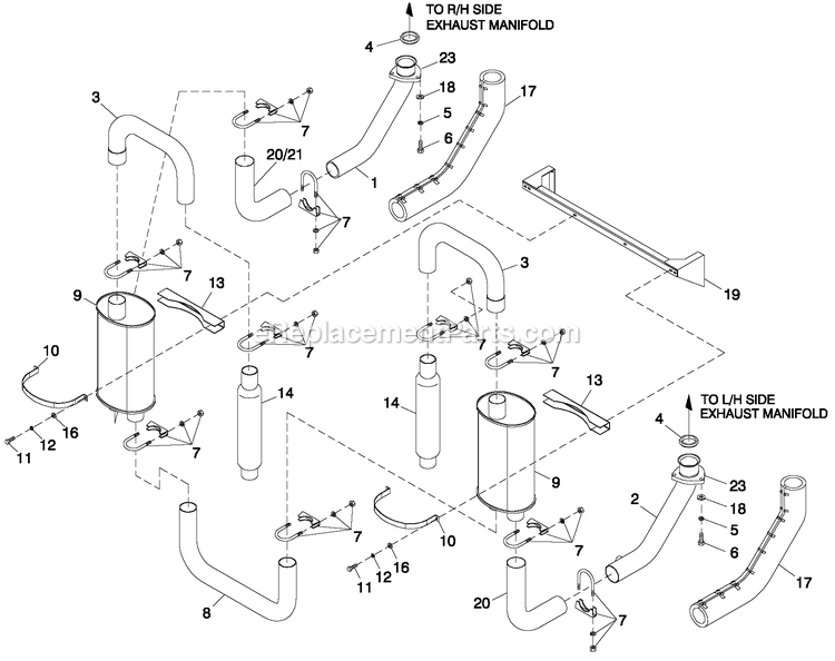 Generac QT05554ANANA (5246779 - 5246780)(2008) 55kw 5.4 120/240 1p Ng Al Bh10 -12-16 Generator - Liquid Cooled Muffler 5.4l/6.8l Cpl Exhaust C3 Diagram