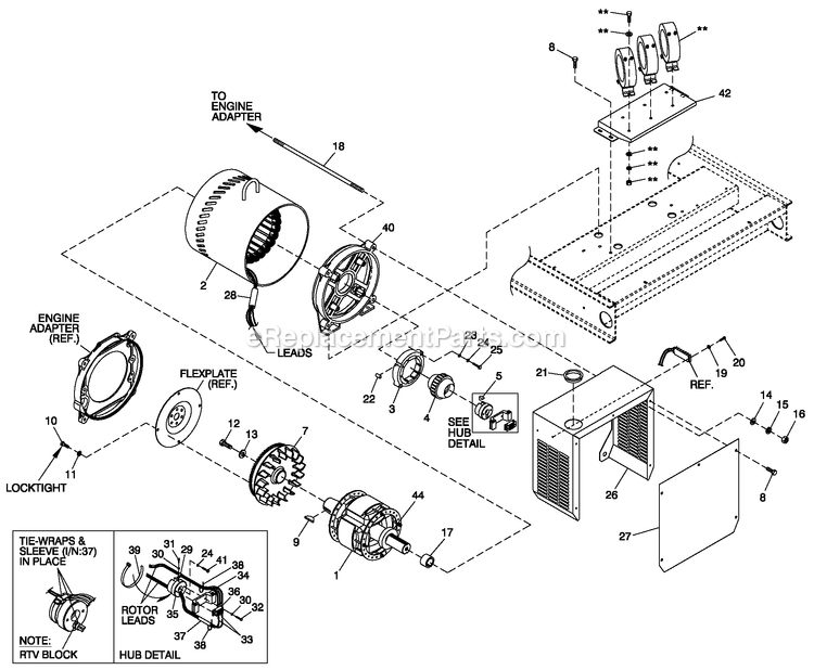 Generac QT05554ANSNA (5411144 - 5591222)(2009) 55kw 5.4 120/240 1p Ng Stlbh10 -07-31 Generator - Liquid Cooled Cpl Alternator Brushless 70kw 4-Pole Diagram