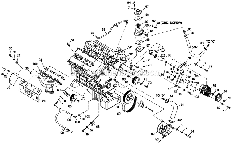 Generac QT06030ANAN (4916379 - 4923489)(2007) 60kw 3.0 120/240 1p Ng Alum -12-03 Generator - Liquid Cooled Engine Common Parts 3.0l G14 Diagram