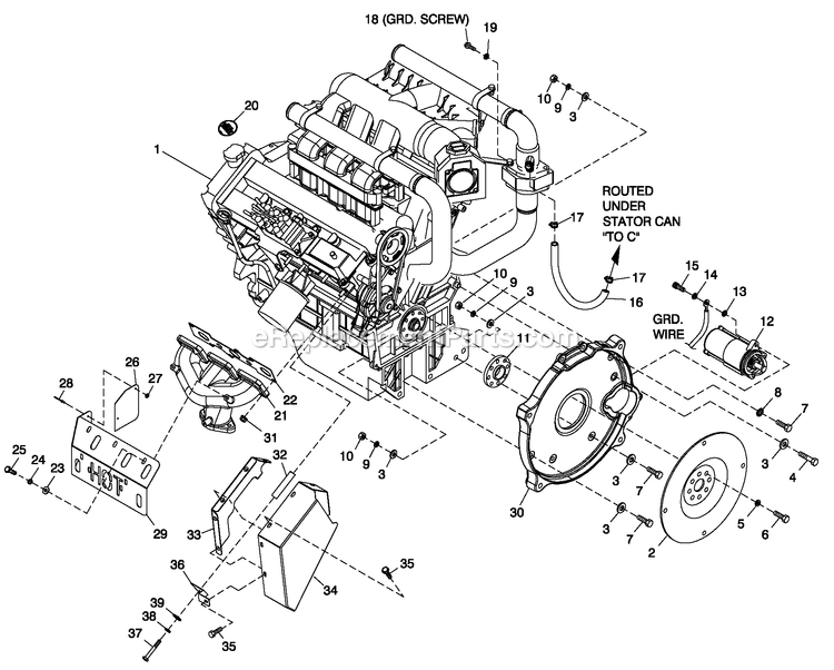 Generac QT06030ANAN (4916379 - 4923489)(2007) 60kw 3.0 120/240 1p Ng Alum -12-03 Generator - Liquid Cooled Engine Common Parts 3.0l G3 L/H Side Diagram