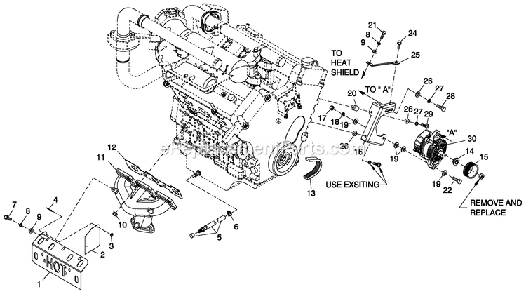 Generac QT06030ANAN (4916379 - 4923489)(2007) 60kw 3.0 120/240 1p Ng Alum -12-03 Generator - Liquid Cooled Engine Common Parts 3.0l G3 R/H Side Diagram