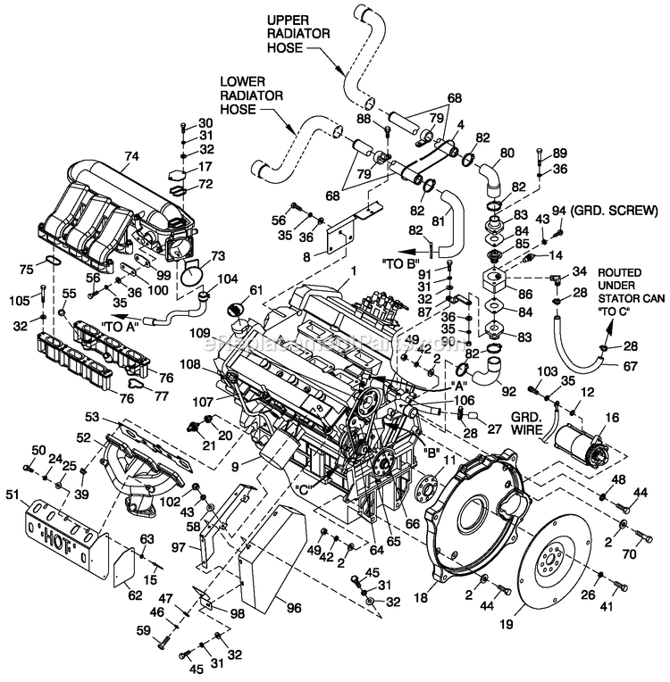Generac QT06030ANSN (4361373 - 5017502)(2008) 60kw 3.0 120/240 1p Ng Stl -05-21 Generator - Liquid Cooled Engine Common Parts Diagram