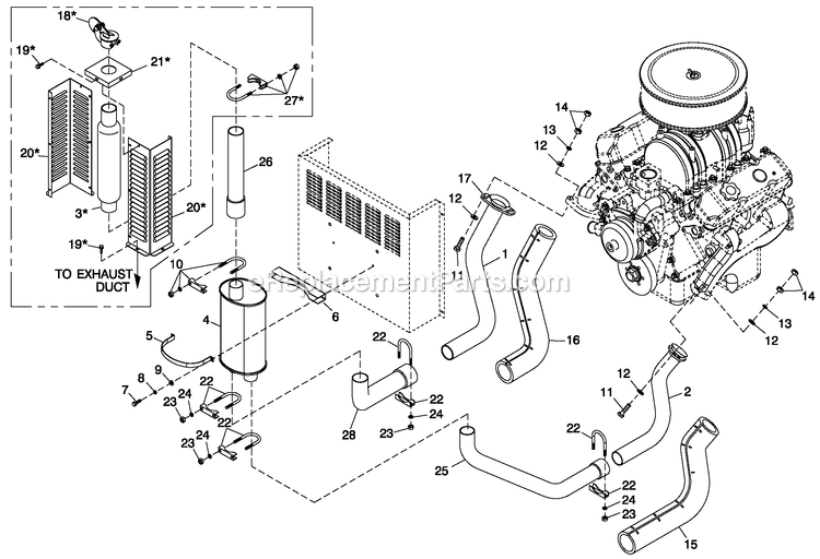 Generac QT07039ANAN (4247754 - 4288501)(2005) 70kw 3.9 120/240 1p Ng Alum -10-14 Generator - Liquid Cooled Muffler 3.9l Cpl Exhaust C4 Diagram