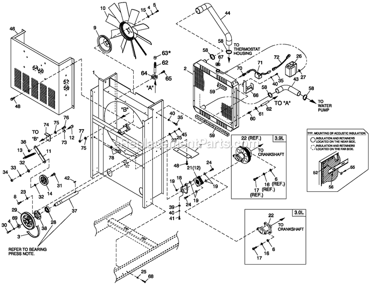 Generac QT07039ANAN (4247754 - 4288501)(2005) 70kw 3.9 120/240 1p Ng Alum -10-14 Generator - Liquid Cooled C4 Colling Sytem And Fan Drive Diagram