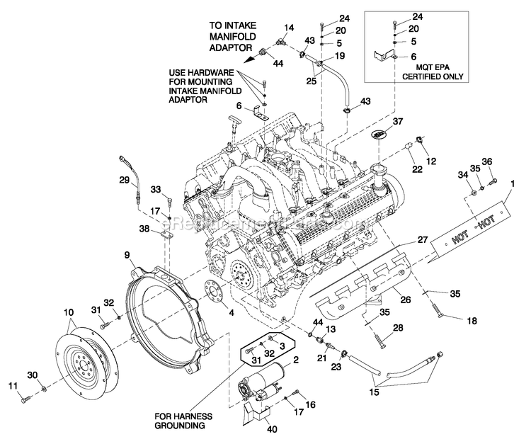 Generac QT07068ANANA (4689545 - 4689546)(2007) Obs 6.8 120/240 1p Ng Al Bh10 -01-12 Generator - Liquid Cooled Engine Common Parts R/H Side Diagram