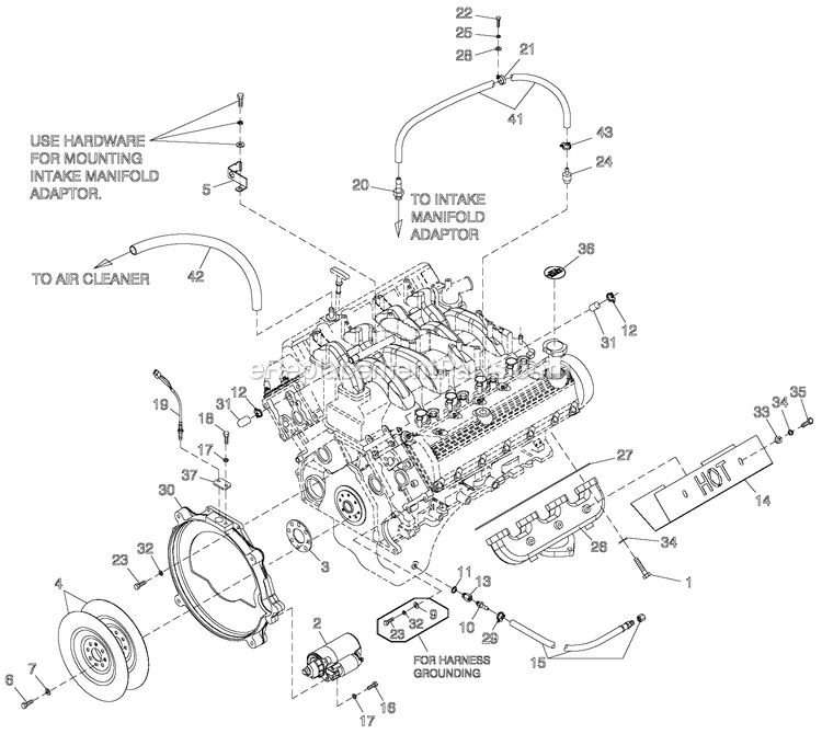 Generac QT10054GVSN (4235791)(2005) 100kw 5.4 120/208 3p Vp Stl -08-25 Generator Engine Common Parts R/H Side M L Cpl Diagram