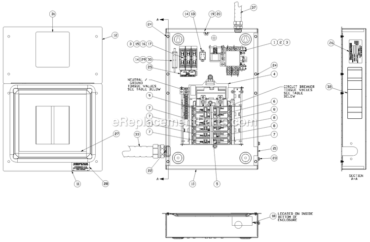 Generac RTG10EZA1 (8153368 - 9565609)(2015) T/S10ckt.Lc 50a Nema1  -03-06 Generator Ev 12 Circuit Lc Diagram