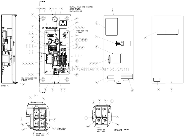 Generac RTSG150A3 (8074983 - 9427772)(2016) Trans Sw 150a 120/240 1p 3r Se -05-09 Generator Ev 150a Service Entr Gen Diagram