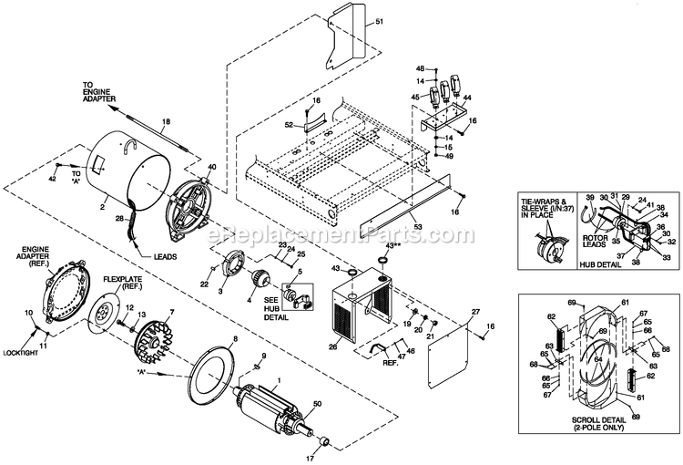 Generac ST08046AVSN (4699641)(2007) Obs 80kw 4.6 120/240 1p Vp Stl -01-29 Generator - Liquid Cooled Cpl Alternator Brushless 80, 100 And 150kw 2-Pole Diagram