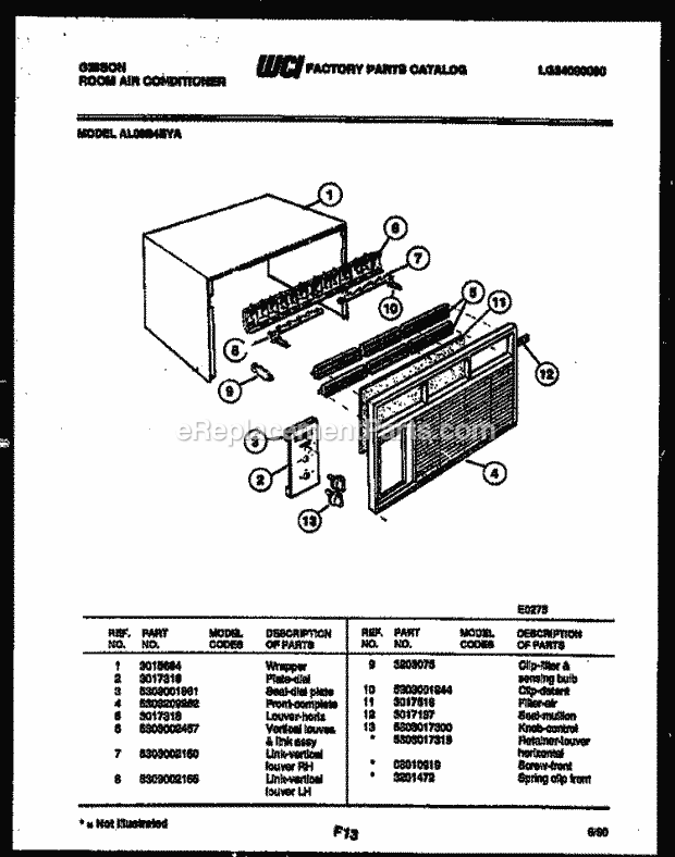 Gibson AL08B4EYA Room Air Conditioner - Lg34090090 Cabinet Parts Diagram