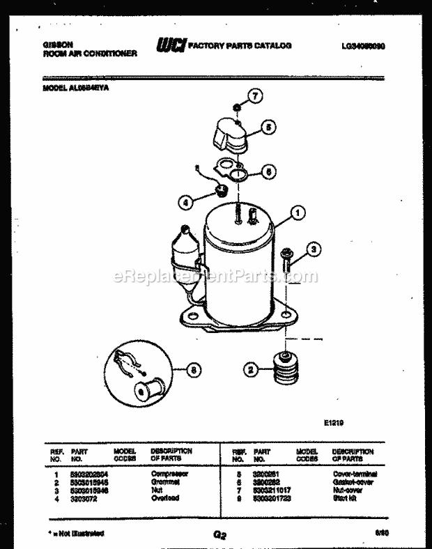 Gibson AL08B4EYA Room Air Conditioner - Lg34090090 Compressor Parts Diagram