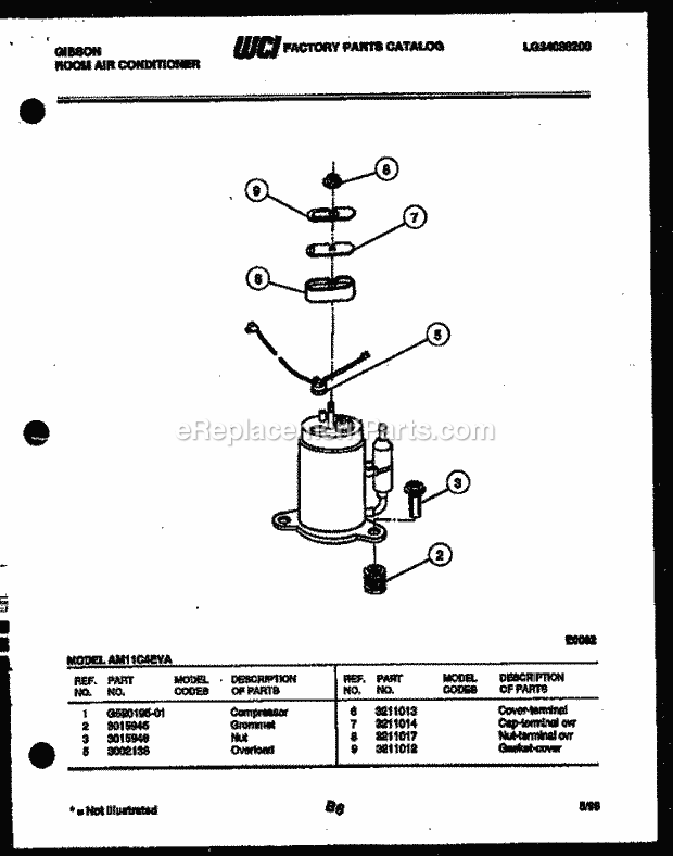 Gibson AM11C4EVA Room Air Conditioner - Lg34088200 Compressor Parts Diagram