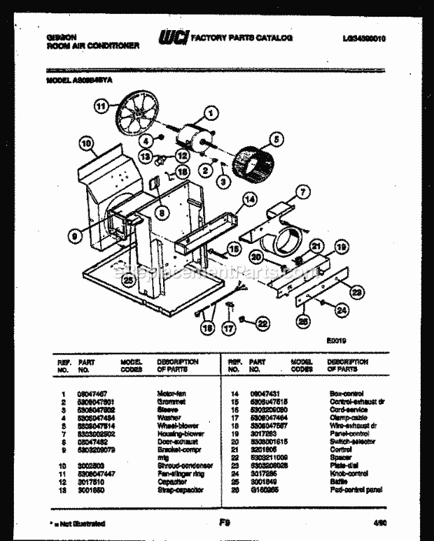 Gibson AS08B4SYA Room Air Conditioner - Lg34090010 Electrical and Air Handling Parts Diagram