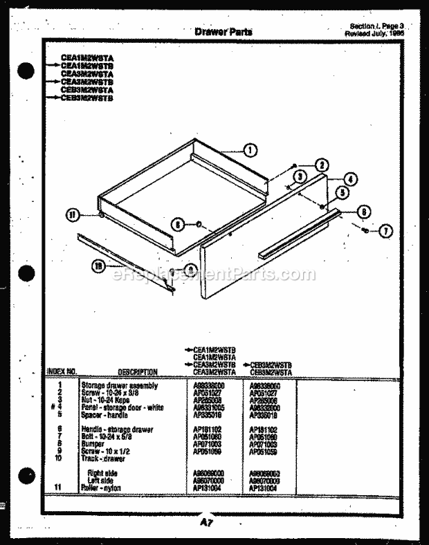 Gibson CEA1M1WSTA Freestanding, Electric Free Standing-Regular Oven (Electric Range) - G186019 Drawer Parts Diagram