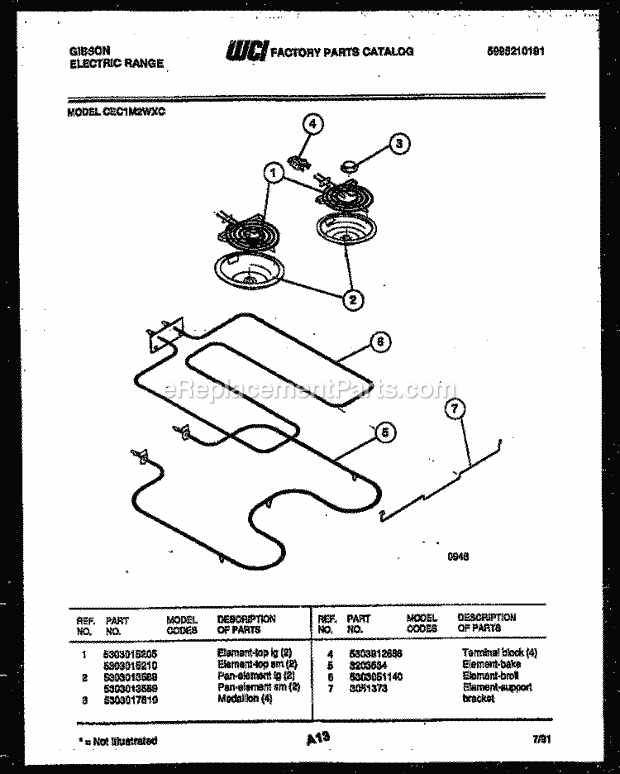 Gibson CEC1M2WXC Freestanding, Electric Range - Electric - 5995210191 Broiler Parts Diagram