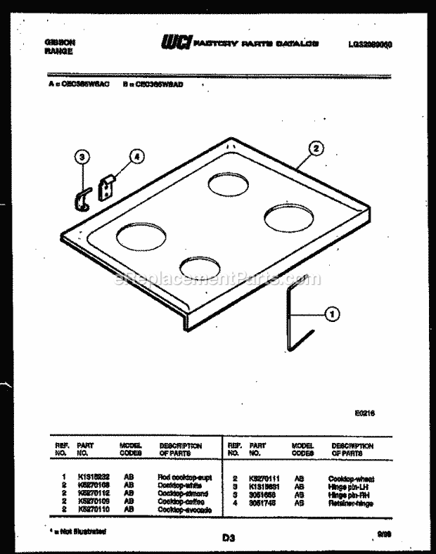 Gibson CEC3S5WSAC Freestanding, Electric Range - Electric - Lg32089060 Cooktop Parts Diagram