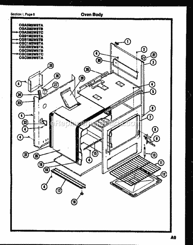 Gibson CGC3M2WSTC Freestanding, Gas Free Standing-Regular Oven (Gas Range) - G186018 Oven Body Diagram