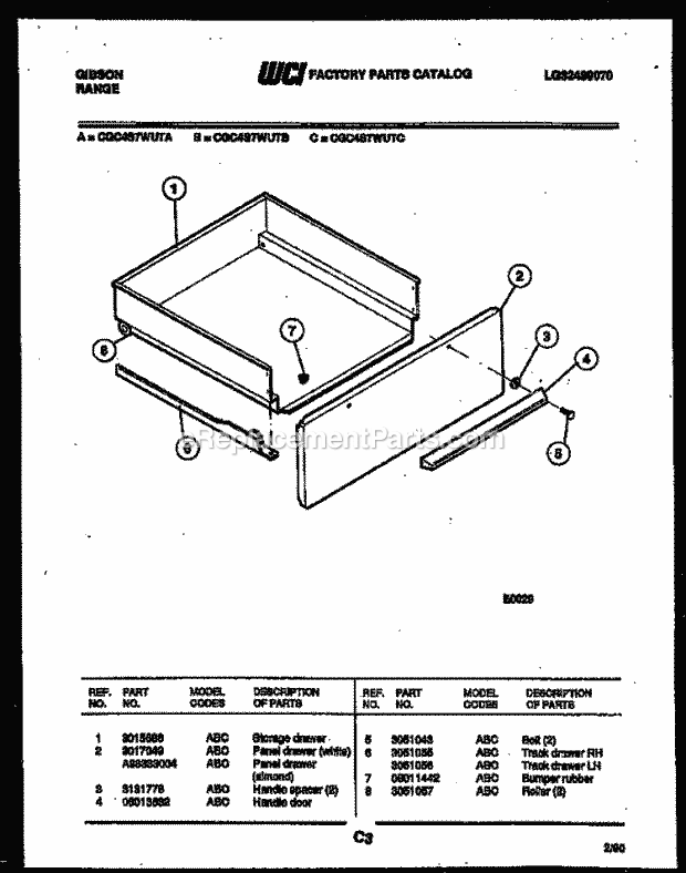 Gibson CGC4S7WUTA Gas Range - Gas - Lg32489070 Drawer Parts Diagram