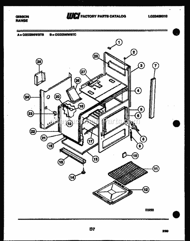 Gibson CGD2M4WSTB Gas Range - Gas - Lg32489010 Body Parts Diagram