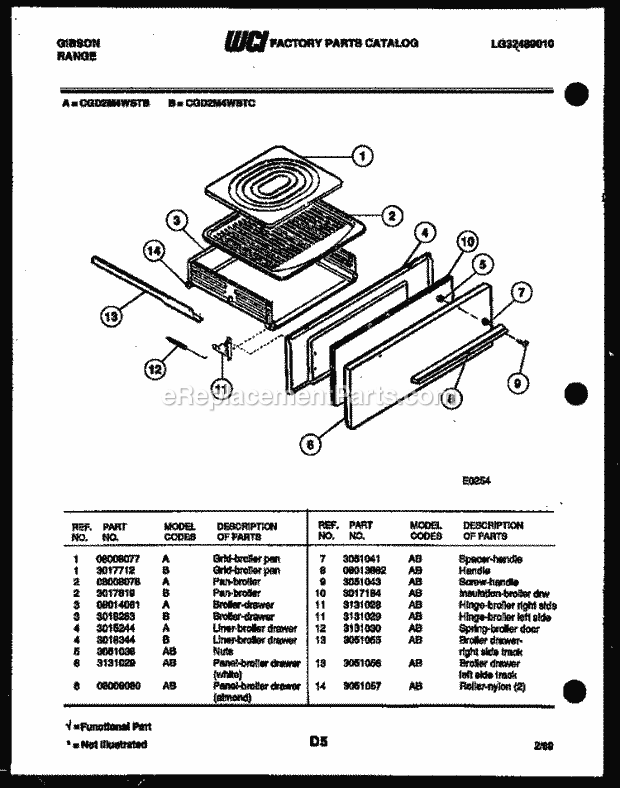 Gibson CGD2M4WSTB Gas Range - Gas - Lg32489010 Broiler Drawer Parts Diagram