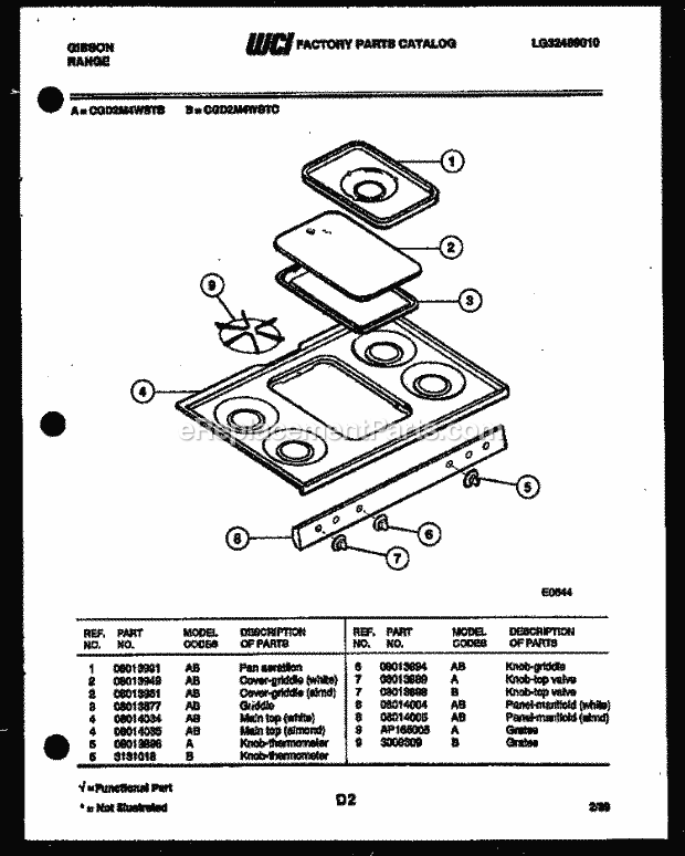 Gibson CGD2M4WSTB Gas Range - Gas - Lg32489010 Cooktop Parts Diagram